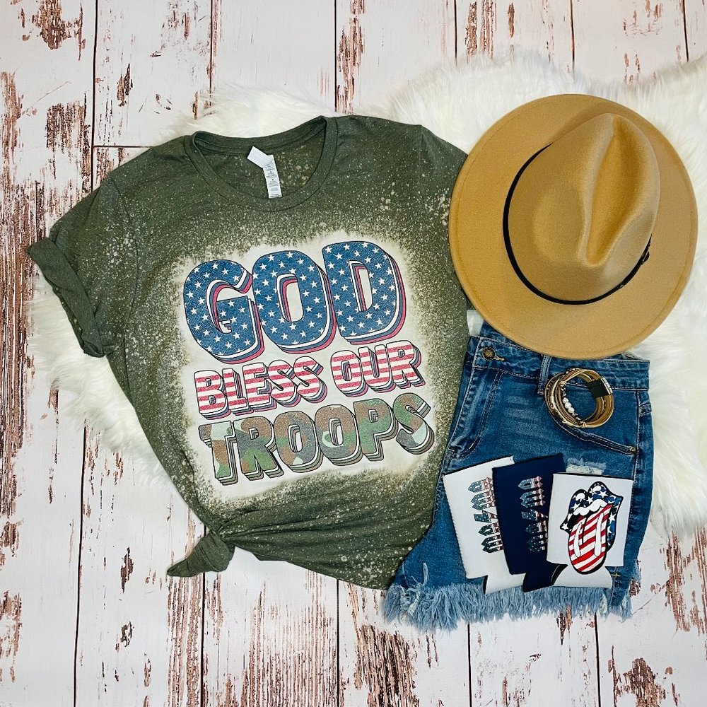 Ladies 4th of July shirt - God Bless Our Troops